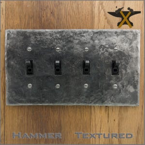 Hammer Textured Quadruple Switch/Toggle Switchplate, Quad Wall Plate - Blacksmith Made