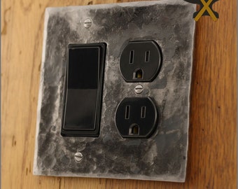 Hammer Textured Double Combo wall plate with openings for Plug/Receptacle and Decora/GFI