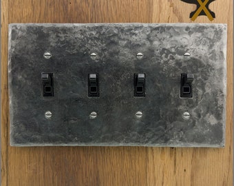 Hammer Textured Quadruple Switch/Toggle Switchplate, Quad Wall Plate - Blacksmith Made