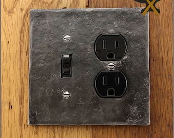 Hammer Textured Double Combo wall plate with openings for Switch/Toggle and a Plug/Receptacle