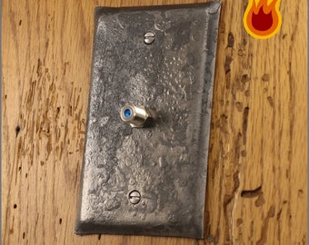 Switch Plate - Fire Cooked Single Gang Cable/Coax Cover Plate - Wrought Iron