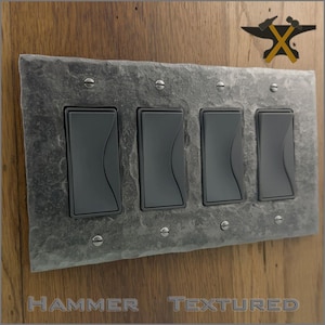 Hammer Textured Quadruple Rocker/Decora/GFI Switch Plate, Triple Wall Plate - Blacksmith Made