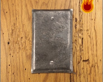 Switch Plate - Fire Cooked Single Gang Blank/Delete Cover Plate - Blacksmith Forged