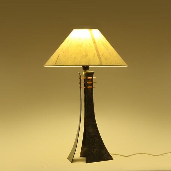 Table Lamp Hand Forged Steel And Copper Trichotomic Wrought Iron