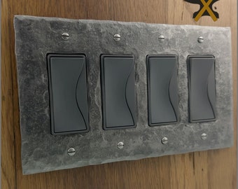 Hammer Textured Quadruple Rocker/Decora/GFI Switch Plate, Triple Wall Plate - Blacksmith Made