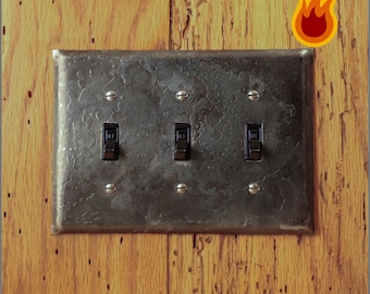 Fire Cooked Wrought Iron Triple Switch Plate - Handmade