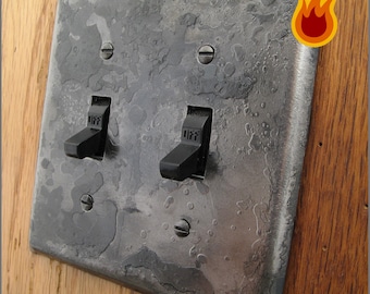 Fire Cooked Wrought Iron Double Switch Plate – Handmade