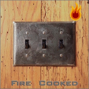 Wall Plate - Fire Cooked Wrought Iron Triple Switch/Toggle Wall Plate