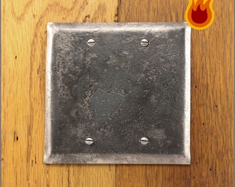 Switch Plate - Fire Cooked Double Gang Blank/Delete Cover Plate - Blacksmith Forged