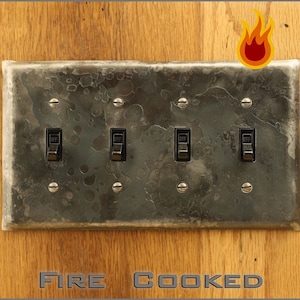 Switch Plate - Fire Cooked Wrought Iron Quadruple Switch/Toggle Wall Plate