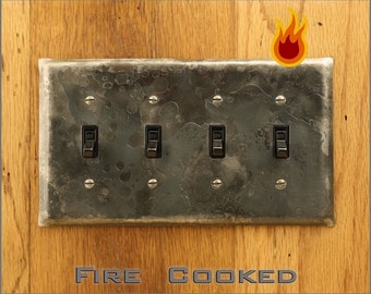 Switch Plate - Fire Cooked Wrought Iron Quadruple Switch/Toggle Wall Plate