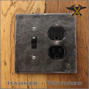 Hammer Textured Double Combo wall plate with openings for Switch/Toggle and a Plug/Receptacle