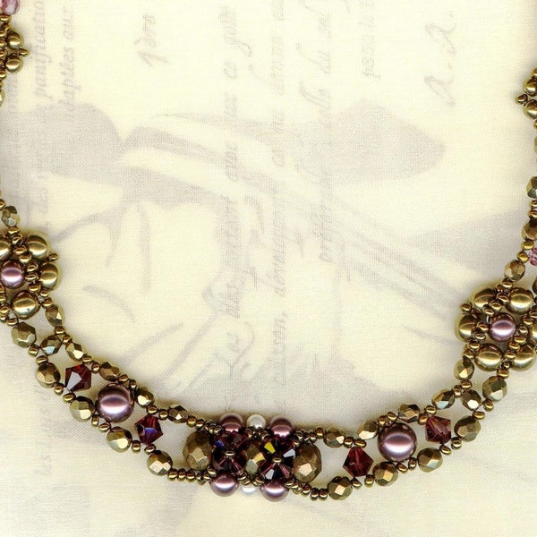 Collier MARTINE BURGUNDY NACRE perles Swarovski verre cristal facettes bordeaux beige nacré mariage cadeau vintage antique fleurs