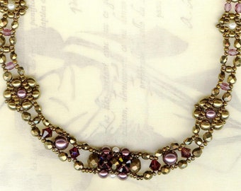 Collier MARTINE BURGUNDY NACRE perles Swarovski verre cristal facettes bordeaux beige nacré mariage cadeau vintage antique fleurs