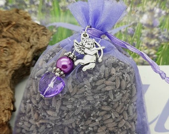 LAVENDER and JEWELRY medium CUPIDE organza gift pouch bag perfume pendant charm bead guest wedding baptism holy communion love silver