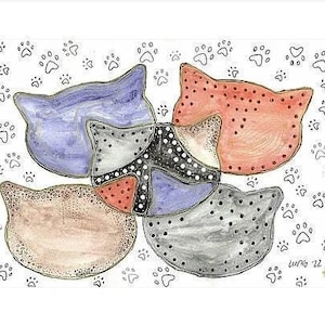 GATTI foglio A4 ORIGINALE pittura a gesso e pennarelli carta per acquerelli Lumio arte decorazione per la casa senza cornice regalo per la casa