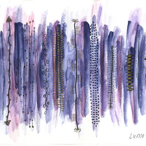 Foglio A4 ORIGINALE WILD LILAS pittura acrilica e pennarelli su carta da acquerello Lumio art decorazione domestica senza cornice