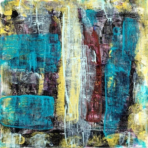 Tableau 25x25cm LUMIO PAINTINGS bleu noir doré blanc multicolore peinture acrylique abstrait toile sur carton spatule silicone 02F25
