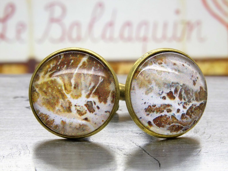 Cuff Links LUMIO PAINTINGS 18mm bronze scan print photo paper acrylic painting art business men office glass cabochon dome