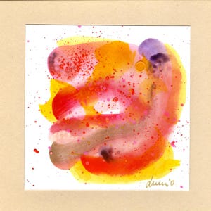 Carte double VITAMINES 13x13cm ORIGINAL aux encres indiennes 10x10cm unique art abstrait tableau déco LUMIO anniversaire mariage enveloppe