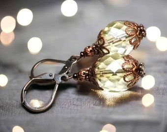 Boucles Les TRESORS de SOPHIE perles facettes boheme cristal creuse cuivre luster topaz gold copper filigrané OR753