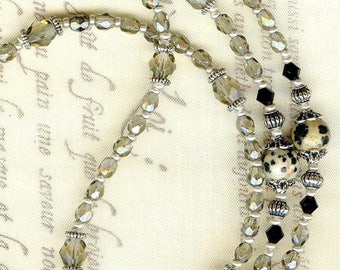 Glasses cord ❀ ❀ ❀ LUN003 gray black crystal DALMATIAN Jasper