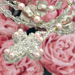 Rosary ROSE CRYSTAL SWIRL faceted beads Czech Swarovski pink faux pearl tibetan silver religious cross chalice bohemian RK037