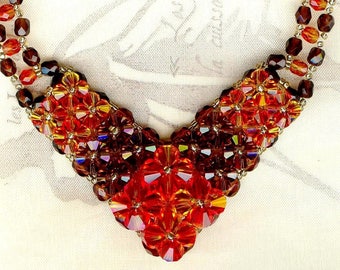 Necklace CHARDON Swarovski crystal beads Czech fire-polished smoked topaz fireopal orange brown