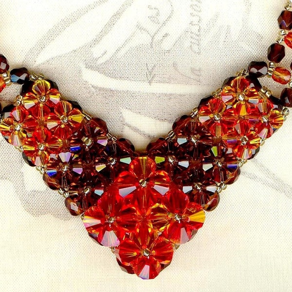 Collier CHARDON cristal Swarovski et perles facettes de Bohême Smoked Topaz Fireopal K013