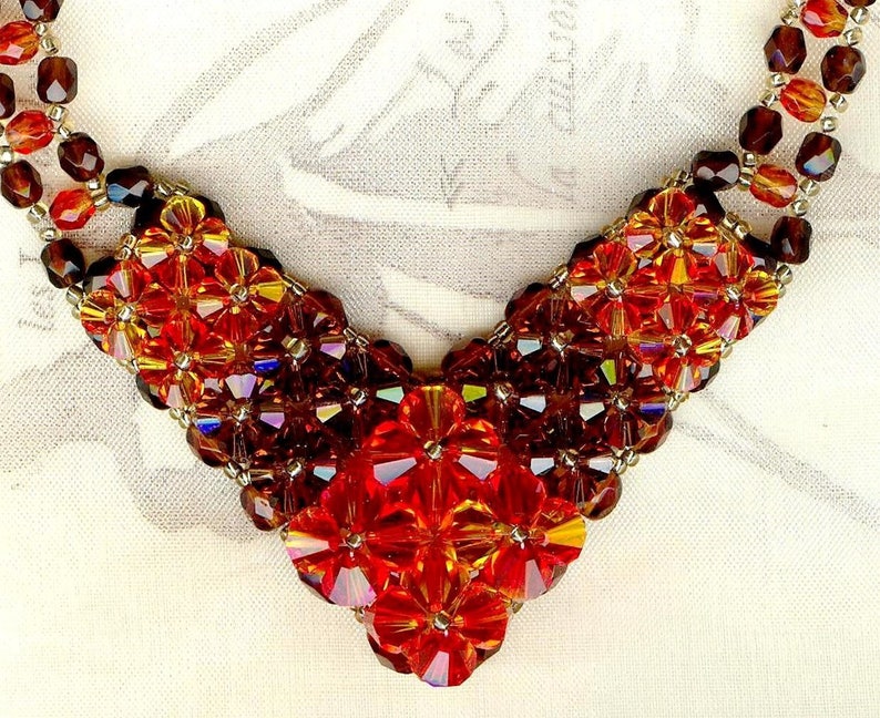 Collier CHARDON cristal Swarovski et perles facettes de Bohême Smoked Topaz Fireopal K013 image 1