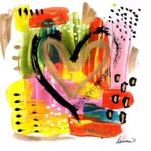 carte double d'ART COEURS acryliques abstraite original d'un tableau peint main 13x13cm avec enveloppe LUMIO amour mariage Saint Valentin