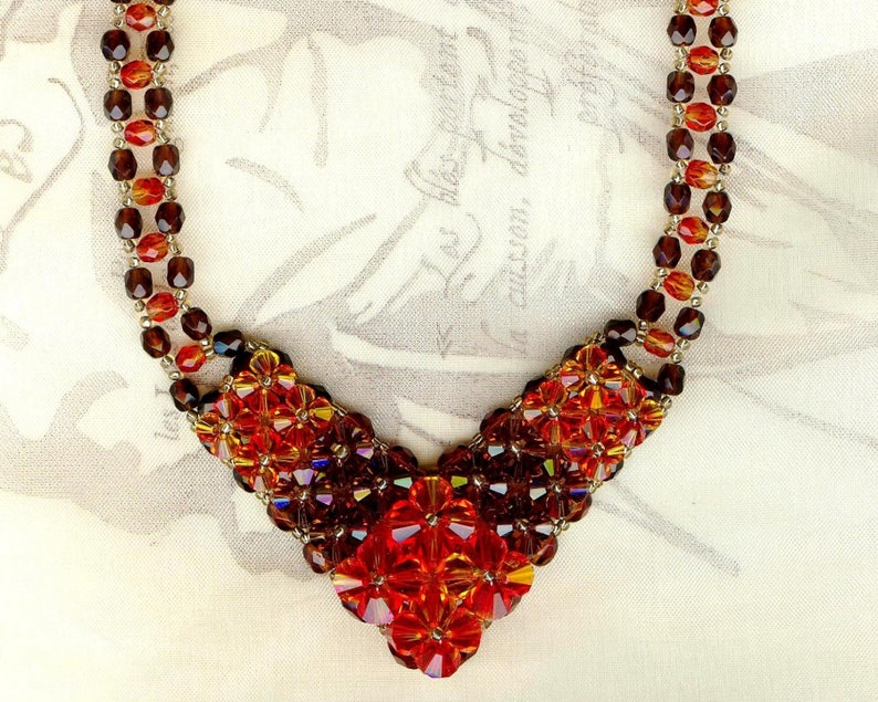 Collier CHARDON cristal Swarovski et perles facettes de Bohême Smoked Topaz Fireopal K013 image 2