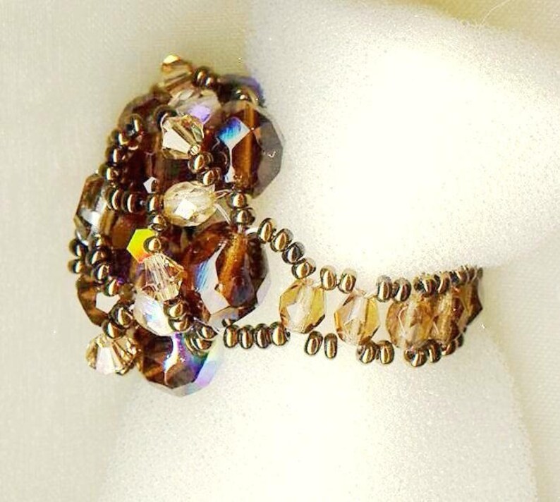 Bague CAMELIA SMOKED TOPAZ perles cristal facettes bohême bronze vintage cadeau unique noël anniversaire fête mariage amour image 3