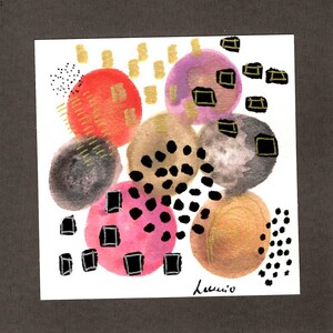 Carte double 13x13cm avec AQUARELLE 10x10cm ORIGINAL papier unique art abstrait peinture tableau déco LUMIO anniversaire mariage enveloppe