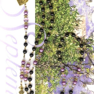 Rosary BLACK and VIOLET lilac beads crystal glass bohemian cross medal religious necklaceholy RK106 image 2