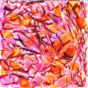 Tableau 25x25cm LUMIO PAINTINGS orange rose violet mauve multicolore peinture acrylique abstrait toile sur carton spatule silicone 03F25