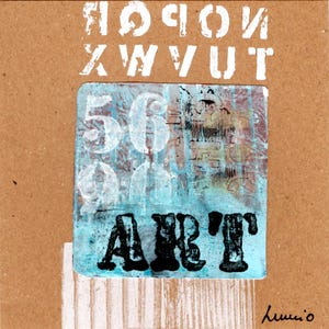 Set de 3 CARTES doubles 13x13cm Shabby Chic motif monotype 10x10cm original papier Kraft unique art abstrait peinture LUMIO avec enveloppes