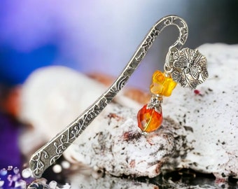 Mini Marque-page PAPILLON ORANGE cristal Bohême feu libellule perle argent tibetain fireopal breloque MP105