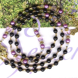 Rosary BLACK and VIOLET lilac beads crystal glass bohemian cross medal religious necklaceholy RK106 image 4
