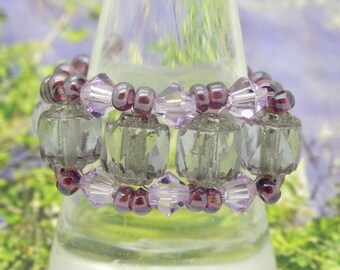 Ring ROSI ANTIQUE VIOLET lilac cathedral swarovski crystal faceted beads Czech fire-polished beads vintage gift wedding Xmas birthday