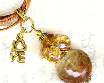 Pendentif VICTORIAN QUARTZ d'OR boule en pierre semi-précieuse 18mm rondelles facettées en cristal Luster Topaz Gold love breloque or amour