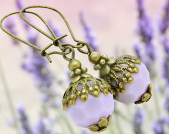 Pendientes LAVENDER CANDY cuentas de cristal facetadas MAUVE ópalo bronce vintage regalo de boda antiguo victoriano OR781