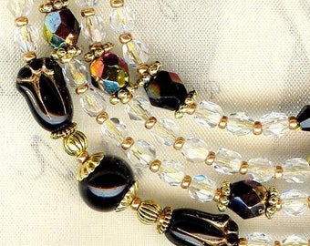Glasses cord ❀ tulips black crystal Bohemian LUN021 ❀