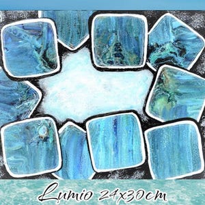 schilderij LAGUNA SQUARES 24x30cm origineel acryl schilderij abstracte blauwe kunst LUMIO zonder frame kartonnen canvas woondecoratie cadeau