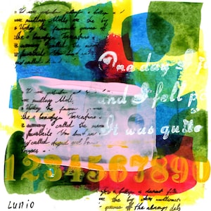 Carte double POP ART 15x15cm peinture acrylique abstrait lettres chiffres original tableau peint main enveloppe LUMIO cadeau anniversaire