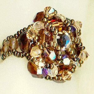 Ring CAMELIA SMOKED TOPAZ beads faceted crystal Swarovski Czech fire-polished gemstone bronze vintage antique gift wedding Xmas birthday image 2