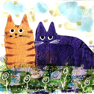 carte double MOUTONS ou COOL CATS tableau création art impression professionnelle avec enveloppe cœur animal rigolo campagne amour unique