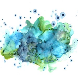 OCEAN FIELDS 01 ORIGINALE dipinto inchiostri alcolici su carta da lucido A4 senza cornice mare spiaggia arte decorazione d'interni regalo Lumio Design