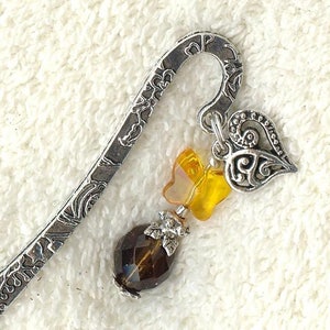 MINI-Marque-Page CHOCOLAT ORANGE perles cristal papillon coeur argent tibétain livre lire cadeau fleur MP098 image 4