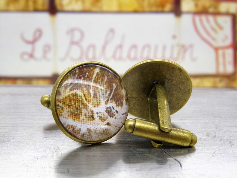 Cuff Links LUMIO PAINTINGS 18mm bronze scan print photo paper acrylic painting art business men office glass cabochon dome